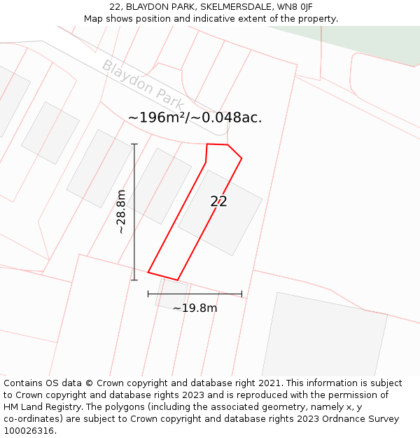 22, BLAYDON PARK, SKELMERSDALE, WN8 0JF: Plot and title map