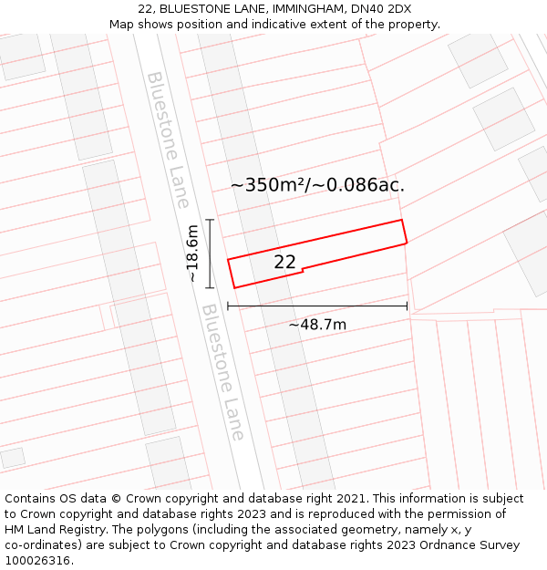 22, BLUESTONE LANE, IMMINGHAM, DN40 2DX: Plot and title map