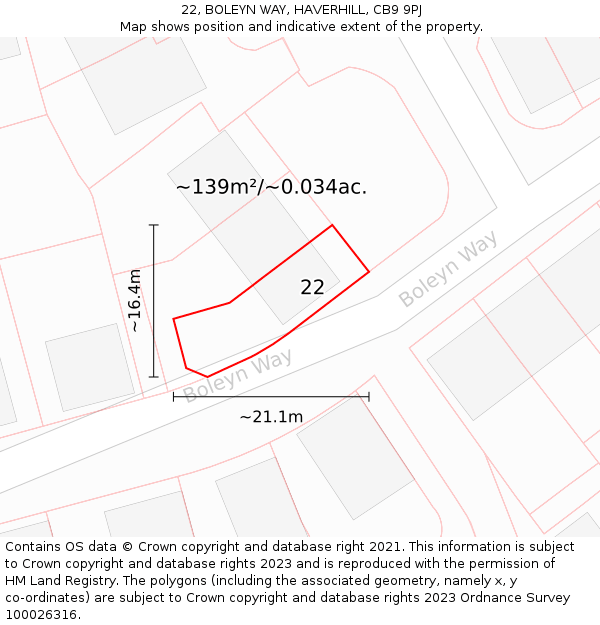 22, BOLEYN WAY, HAVERHILL, CB9 9PJ: Plot and title map