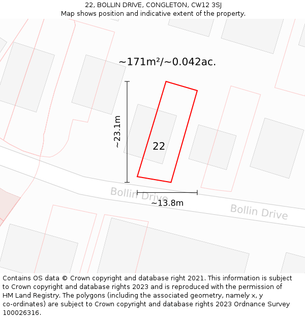 22, BOLLIN DRIVE, CONGLETON, CW12 3SJ: Plot and title map