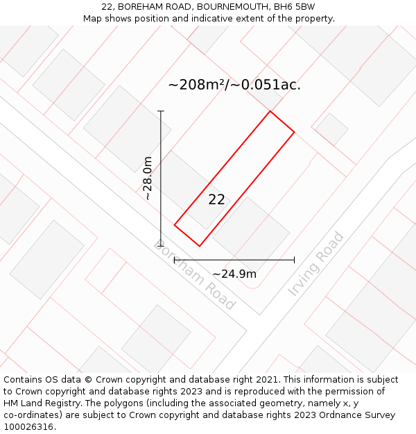 22, BOREHAM ROAD, BOURNEMOUTH, BH6 5BW: Plot and title map