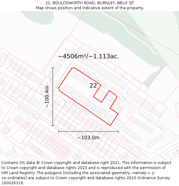 22, BOULDSWORTH ROAD, BURNLEY, BB10 3JT: Plot and title map