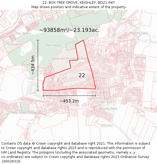 22, BOX TREE GROVE, KEIGHLEY, BD21 4WT: Plot and title map