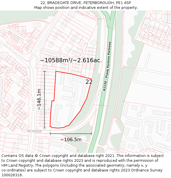 22, BRADEGATE DRIVE, PETERBOROUGH, PE1 4SP: Plot and title map