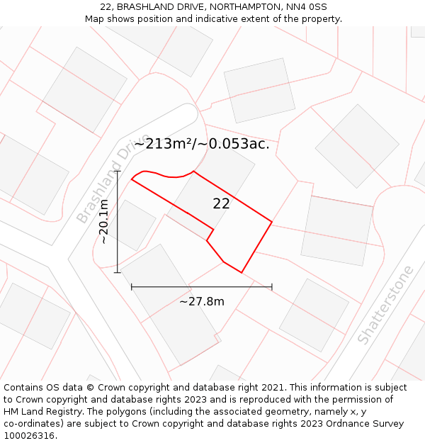 22, BRASHLAND DRIVE, NORTHAMPTON, NN4 0SS: Plot and title map