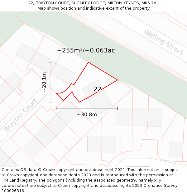 22, BRAYTON COURT, SHENLEY LODGE, MILTON KEYNES, MK5 7AH: Plot and title map