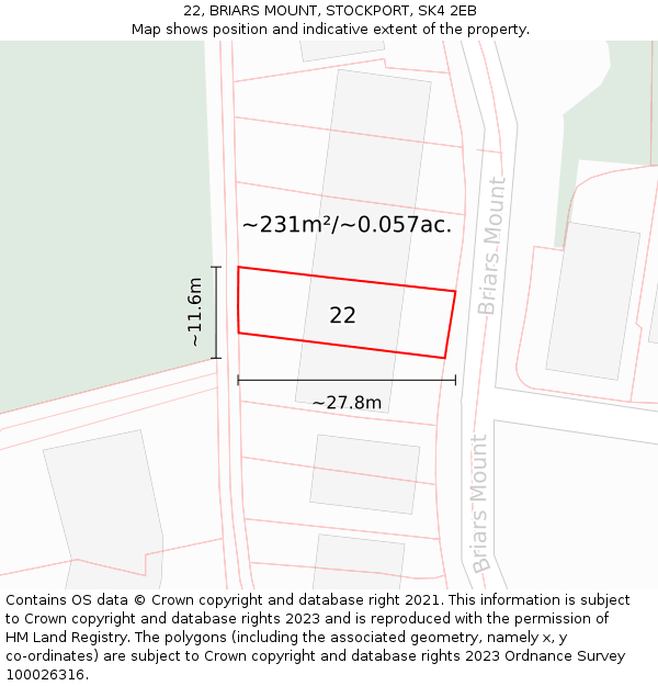 22, BRIARS MOUNT, STOCKPORT, SK4 2EB: Plot and title map