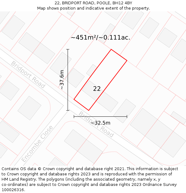 22, BRIDPORT ROAD, POOLE, BH12 4BY: Plot and title map