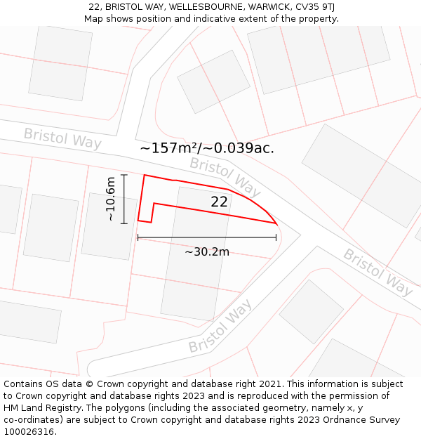 22, BRISTOL WAY, WELLESBOURNE, WARWICK, CV35 9TJ: Plot and title map