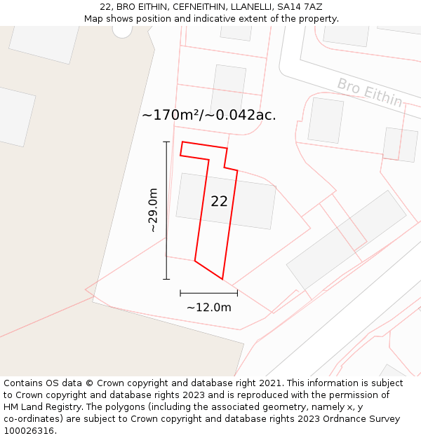 22, BRO EITHIN, CEFNEITHIN, LLANELLI, SA14 7AZ: Plot and title map