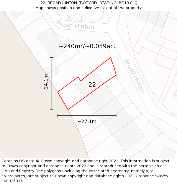 22, BROAD HINTON, TWYFORD, READING, RG10 0LQ: Plot and title map