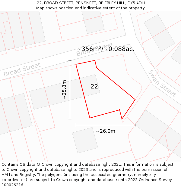 22, BROAD STREET, PENSNETT, BRIERLEY HILL, DY5 4DH: Plot and title map