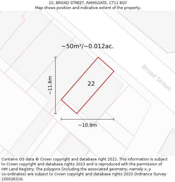 22, BROAD STREET, RAMSGATE, CT11 8QY: Plot and title map