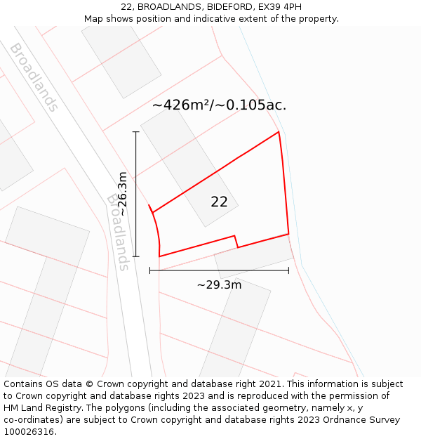 22, BROADLANDS, BIDEFORD, EX39 4PH: Plot and title map