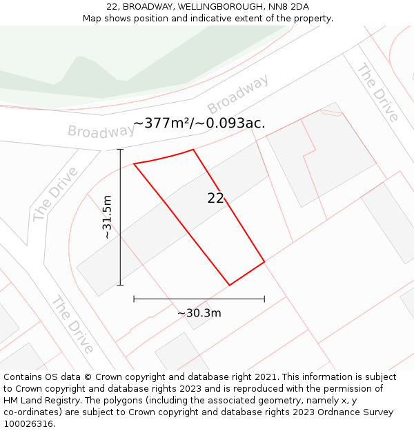 22, BROADWAY, WELLINGBOROUGH, NN8 2DA: Plot and title map