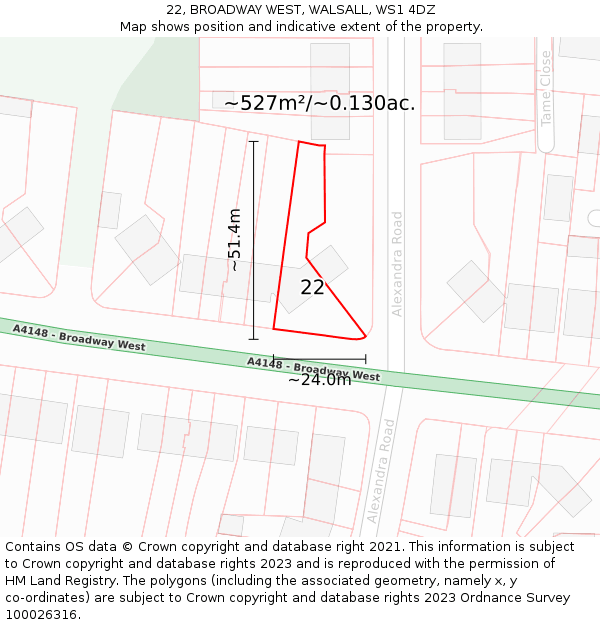 22, BROADWAY WEST, WALSALL, WS1 4DZ: Plot and title map