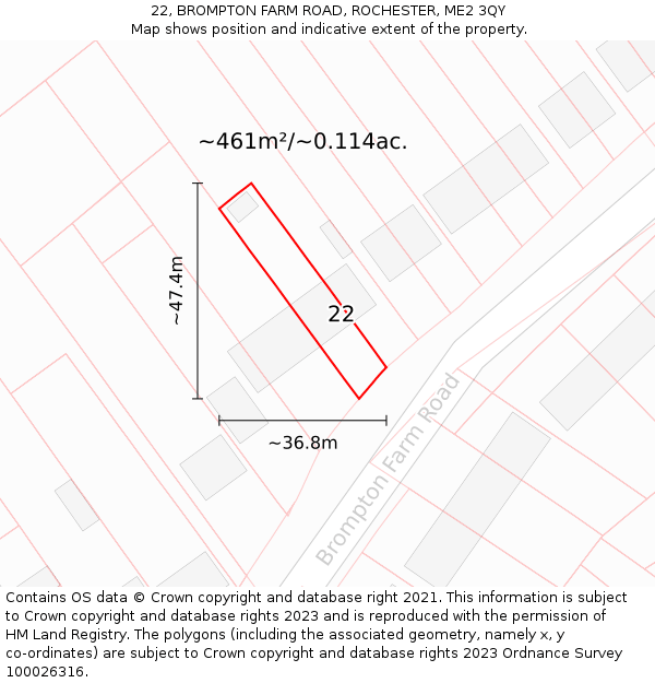 22, BROMPTON FARM ROAD, ROCHESTER, ME2 3QY: Plot and title map