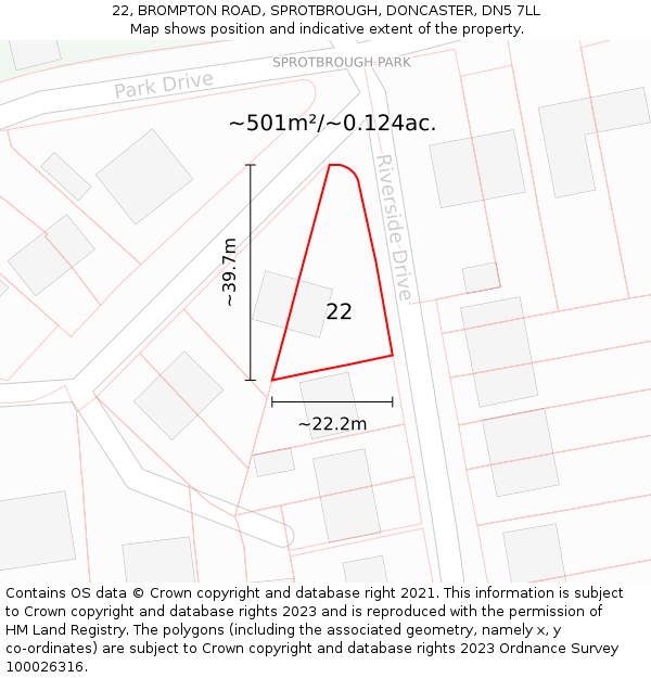 22, BROMPTON ROAD, SPROTBROUGH, DONCASTER, DN5 7LL: Plot and title map