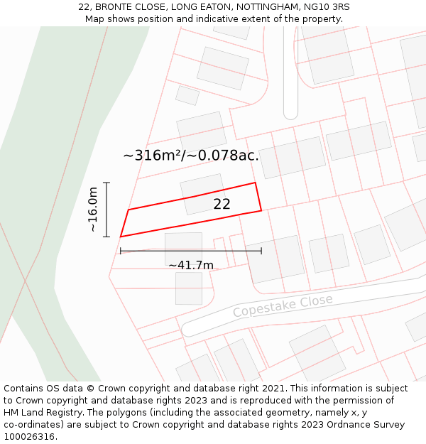 22, BRONTE CLOSE, LONG EATON, NOTTINGHAM, NG10 3RS: Plot and title map