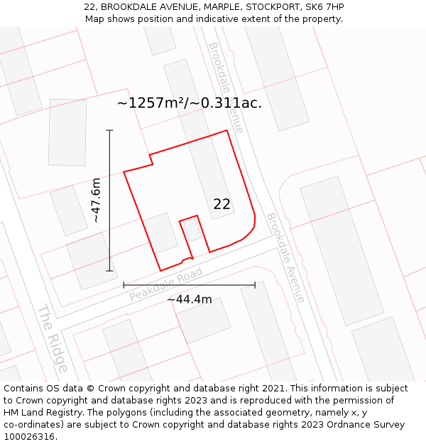 22, BROOKDALE AVENUE, MARPLE, STOCKPORT, SK6 7HP: Plot and title map