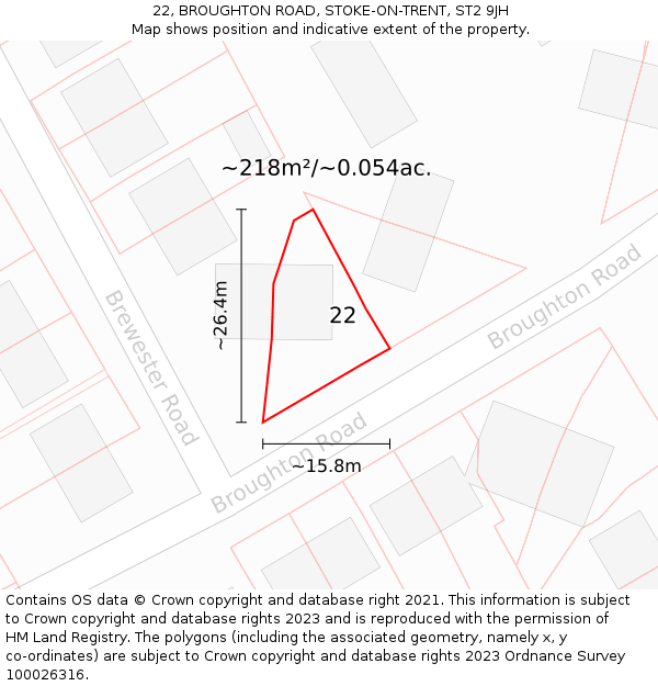 22, BROUGHTON ROAD, STOKE-ON-TRENT, ST2 9JH: Plot and title map