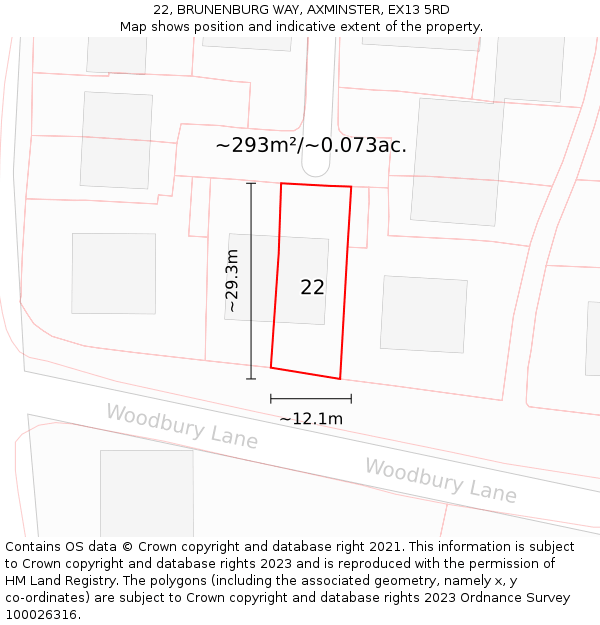 22, BRUNENBURG WAY, AXMINSTER, EX13 5RD: Plot and title map