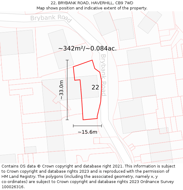 22, BRYBANK ROAD, HAVERHILL, CB9 7WD: Plot and title map