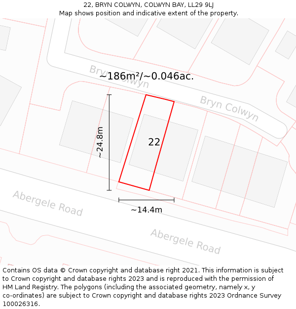 22, BRYN COLWYN, COLWYN BAY, LL29 9LJ: Plot and title map