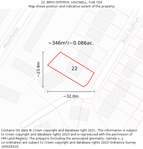 22, BRYN DYFFRYN, HOLYWELL, CH8 7DX: Plot and title map