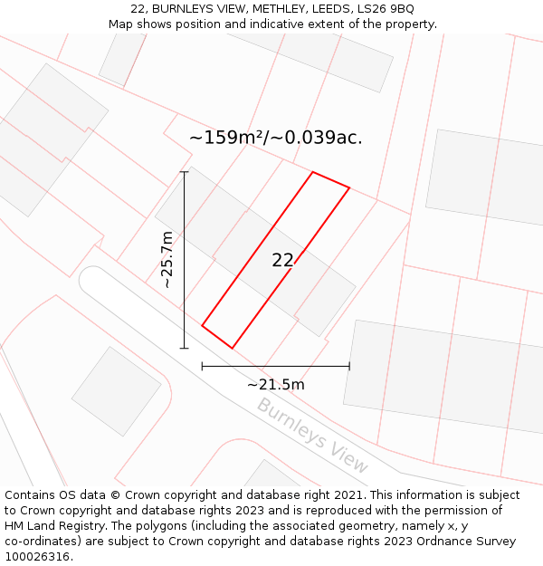 22, BURNLEYS VIEW, METHLEY, LEEDS, LS26 9BQ: Plot and title map