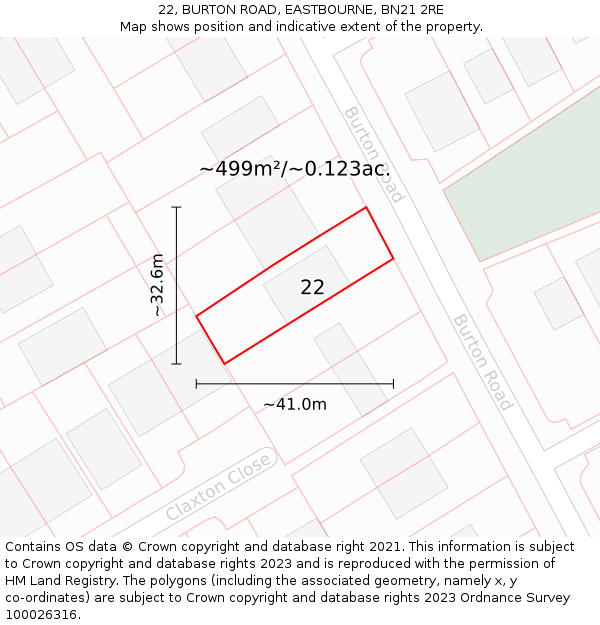 22, BURTON ROAD, EASTBOURNE, BN21 2RE: Plot and title map