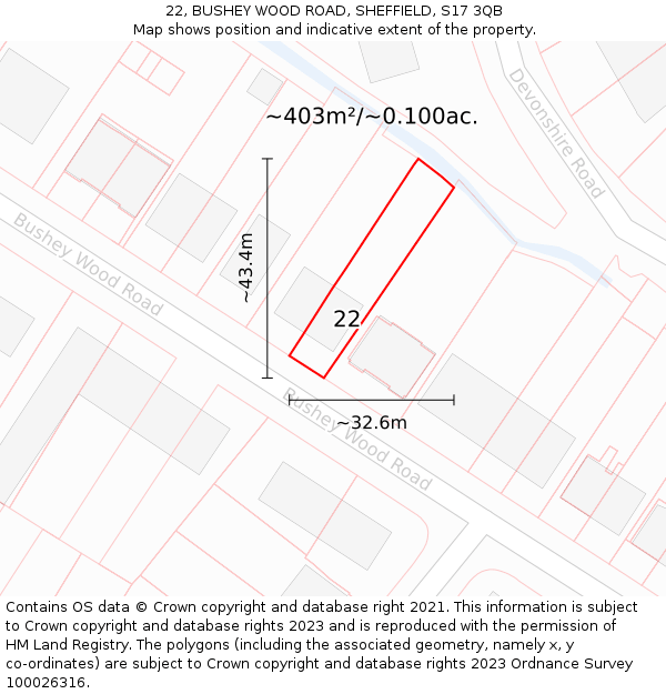 22, BUSHEY WOOD ROAD, SHEFFIELD, S17 3QB: Plot and title map