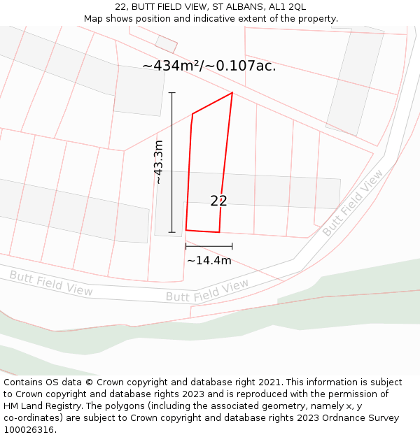 22, BUTT FIELD VIEW, ST ALBANS, AL1 2QL: Plot and title map