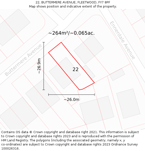 22, BUTTERMERE AVENUE, FLEETWOOD, FY7 8PF: Plot and title map