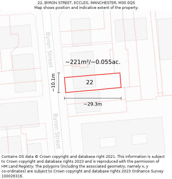 22, BYRON STREET, ECCLES, MANCHESTER, M30 0QS: Plot and title map