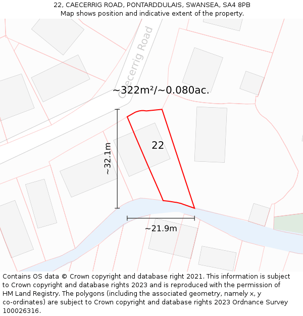 22, CAECERRIG ROAD, PONTARDDULAIS, SWANSEA, SA4 8PB: Plot and title map