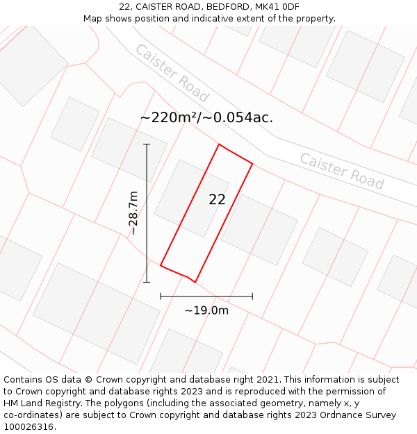 22, CAISTER ROAD, BEDFORD, MK41 0DF: Plot and title map