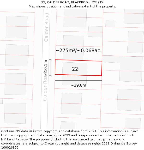 22, CALDER ROAD, BLACKPOOL, FY2 9TX: Plot and title map