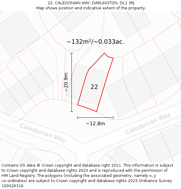 22, CALEDONIAN WAY, DARLINGTON, DL1 3RJ: Plot and title map