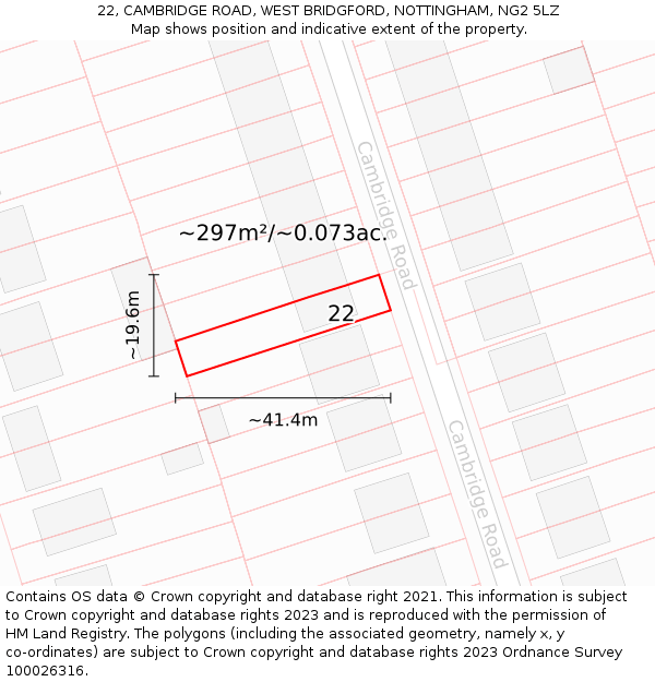 22, CAMBRIDGE ROAD, WEST BRIDGFORD, NOTTINGHAM, NG2 5LZ: Plot and title map