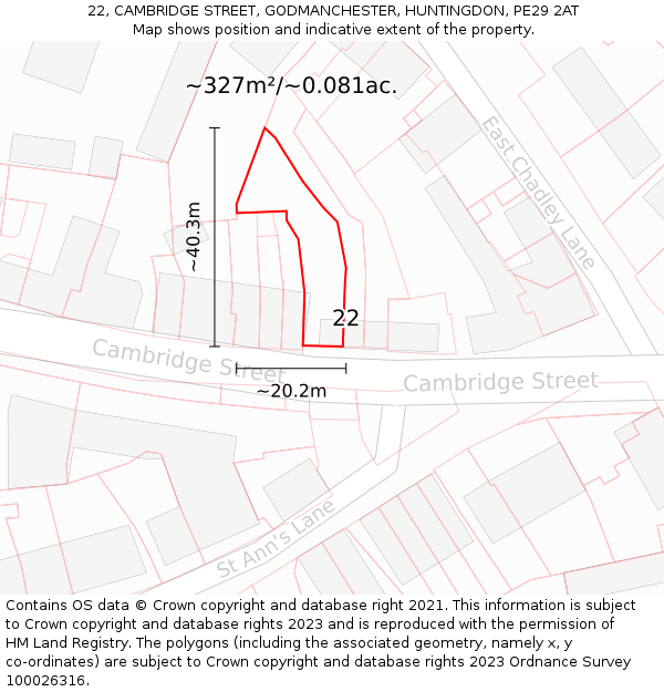 22, CAMBRIDGE STREET, GODMANCHESTER, HUNTINGDON, PE29 2AT: Plot and title map