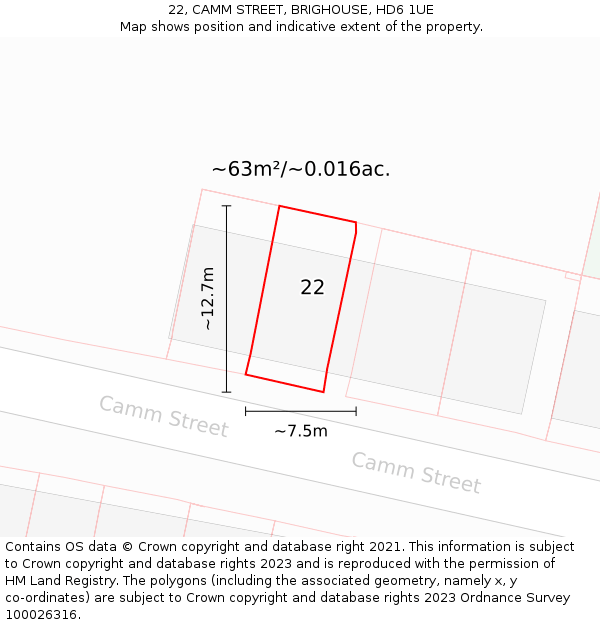 22, CAMM STREET, BRIGHOUSE, HD6 1UE: Plot and title map