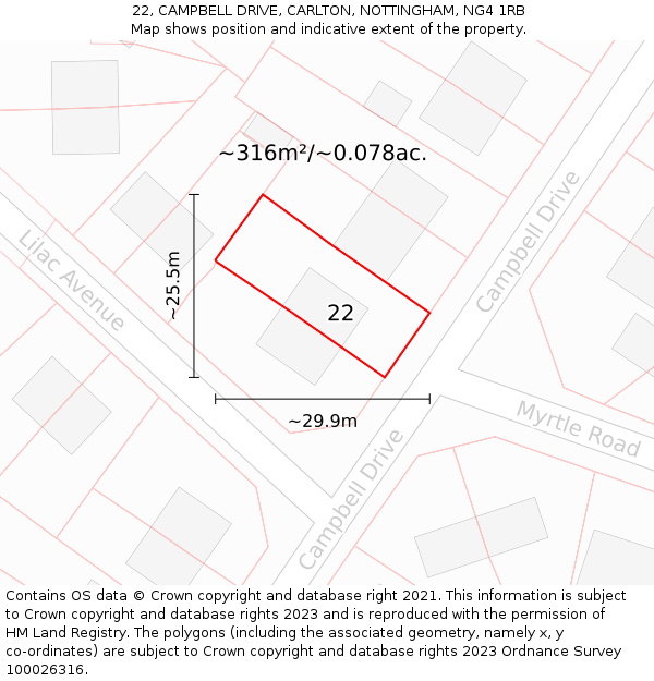 22, CAMPBELL DRIVE, CARLTON, NOTTINGHAM, NG4 1RB: Plot and title map