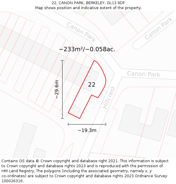 22, CANON PARK, BERKELEY, GL13 9DF: Plot and title map