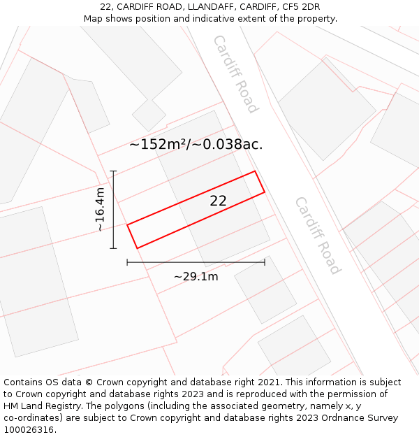 22, CARDIFF ROAD, LLANDAFF, CARDIFF, CF5 2DR: Plot and title map