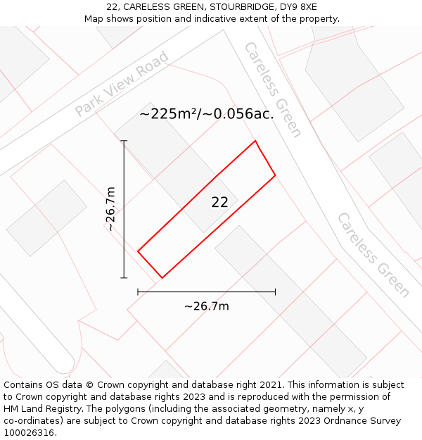 22, CARELESS GREEN, STOURBRIDGE, DY9 8XE: Plot and title map