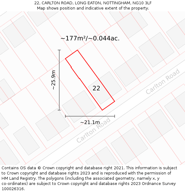 22, CARLTON ROAD, LONG EATON, NOTTINGHAM, NG10 3LF: Plot and title map