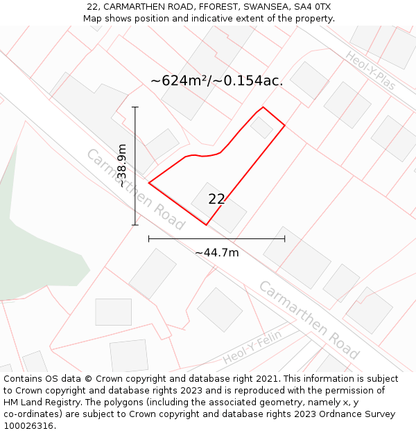 22, CARMARTHEN ROAD, FFOREST, SWANSEA, SA4 0TX: Plot and title map