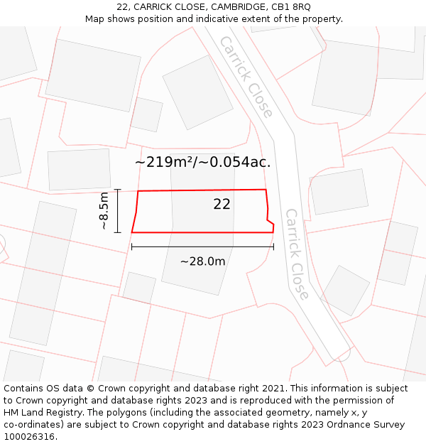 22, CARRICK CLOSE, CAMBRIDGE, CB1 8RQ: Plot and title map