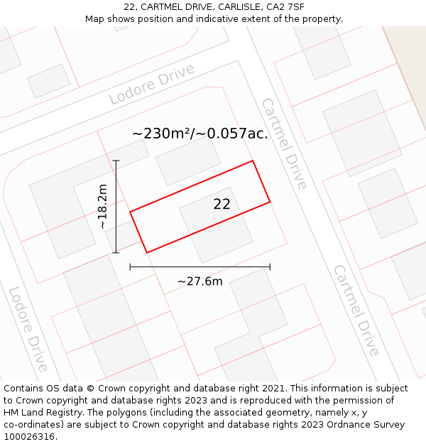 22, CARTMEL DRIVE, CARLISLE, CA2 7SF: Plot and title map